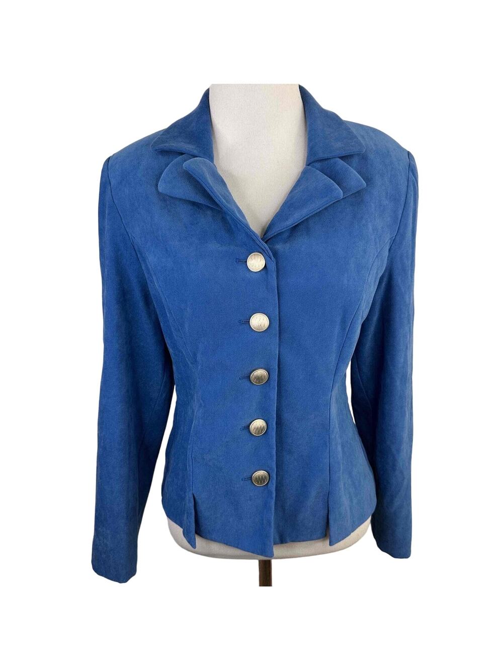 Lord & Taylor Blue Suede Silver Buttons Blazer Jacket Size 4P Petite